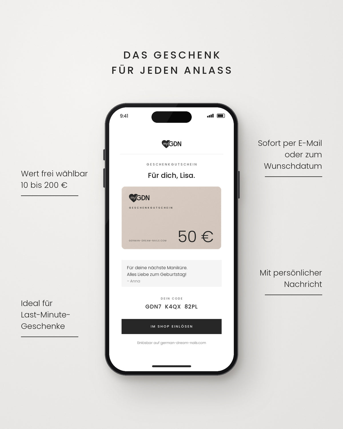 Digitaler Geschenkgutschein per E-Mail mit persönlicher Nachricht