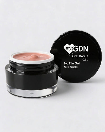No File Gel Silk Nude – geöffneter Tiegel mit schwarzem Deckel