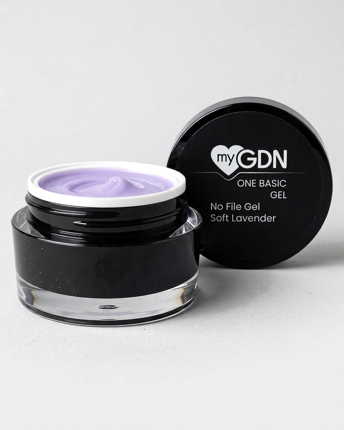No File Gel Soft Lavender – geöffneter Tiegel mit schwarzem Deckel