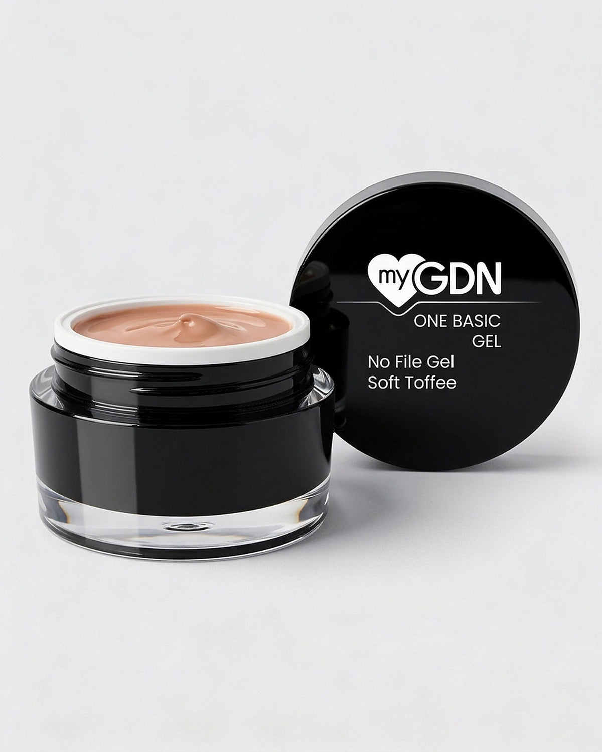 No File Gel Soft Toffee – geöffneter Tiegel mit schwarzem Deckel
