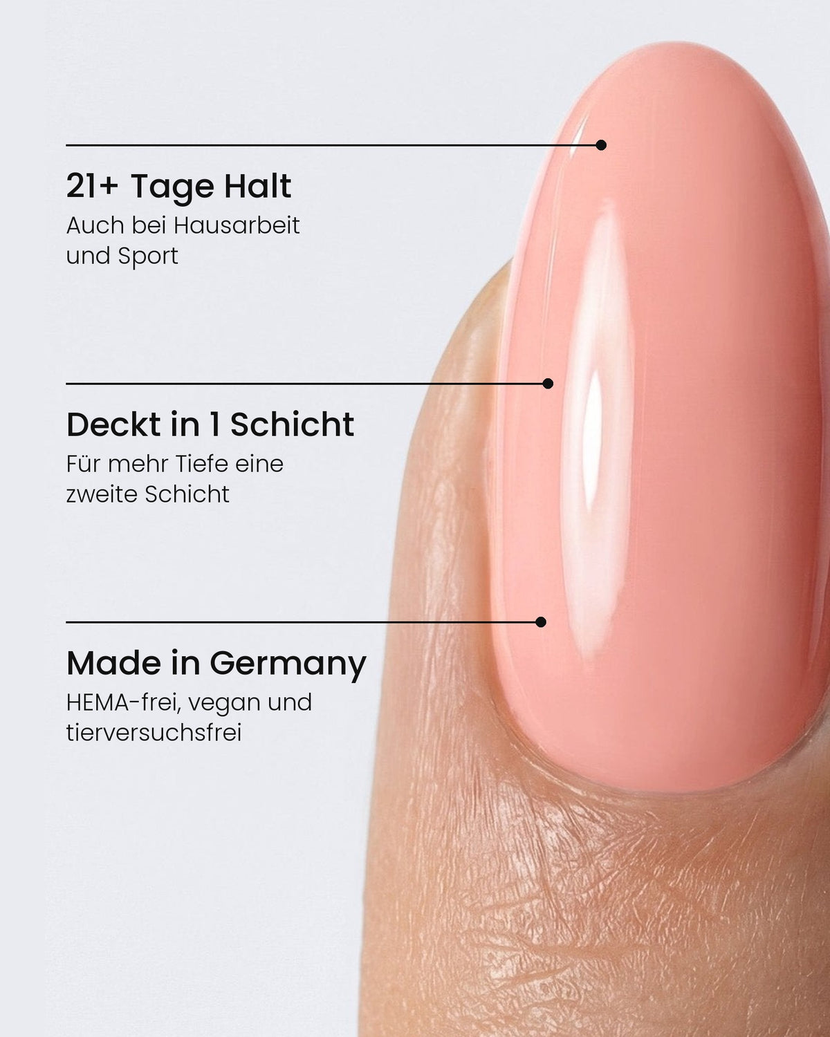 Shellac Apricot am Nagel: 21+ Tage Halt, Deckt in 1 Schicht, Made in Germany – HEMA-frei, vegan und tierversuchsfrei