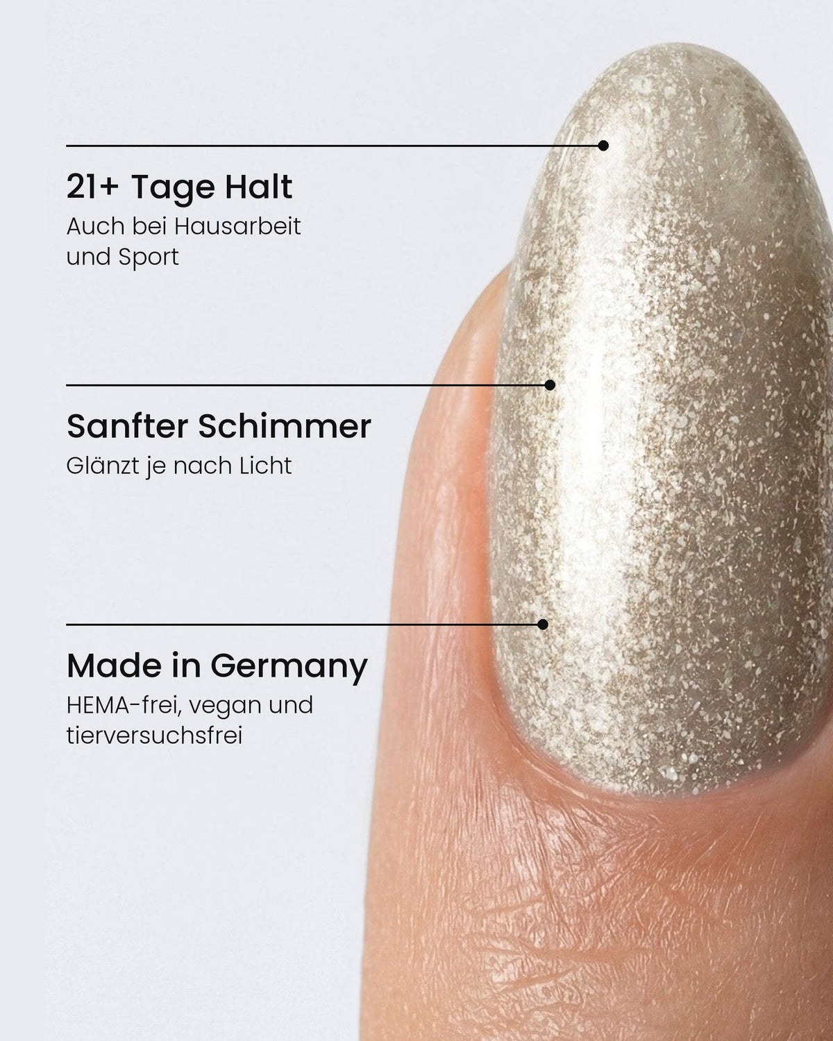 Shellac Champagne am Nagel: 21+ Tage Halt, Sanfter Schimmer, Made in Germany – HEMA-frei, vegan und tierversuchsfrei