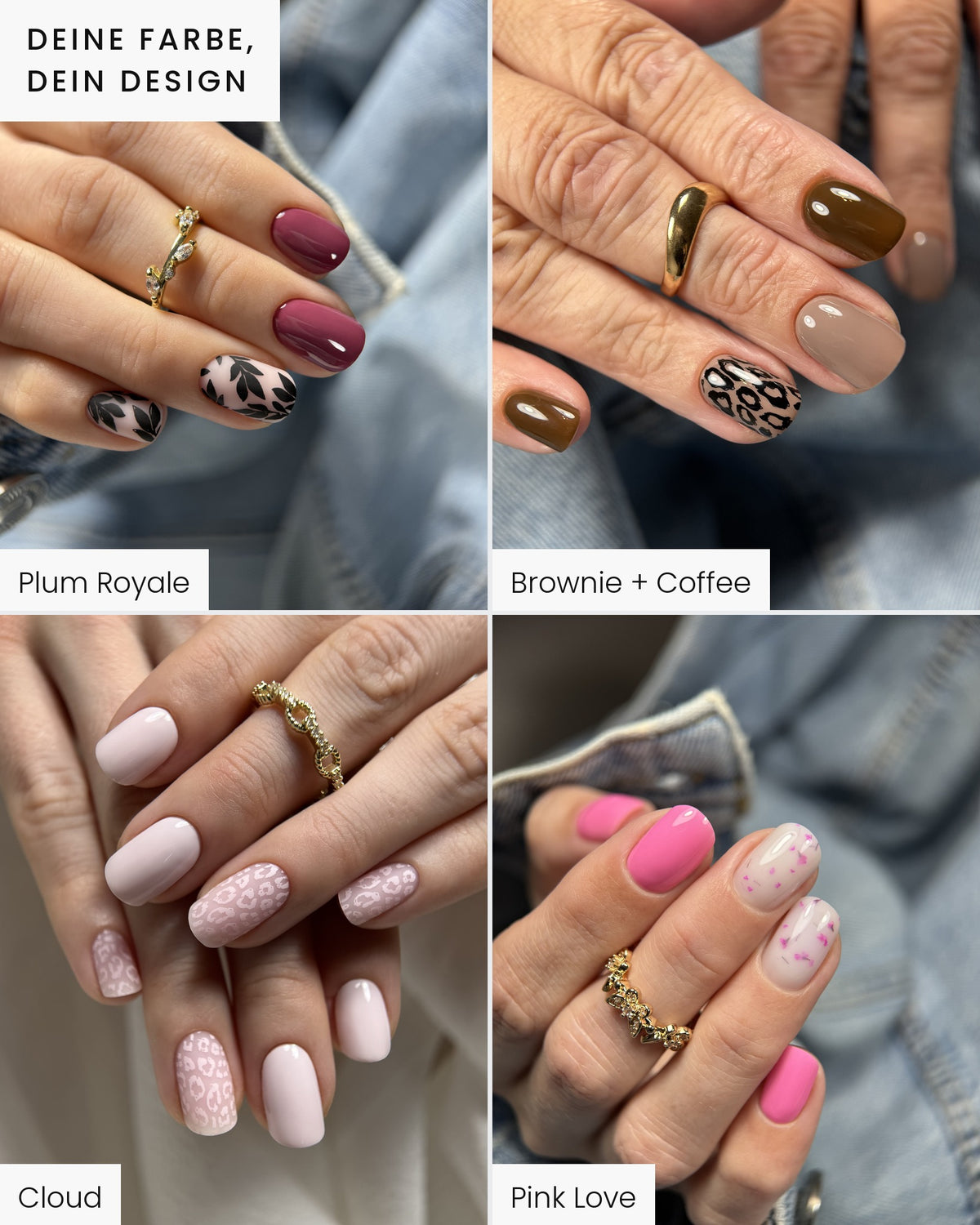 Deine Farbe, dein Design: Nageldesigns mit Shellac Plum Royale, Brownie und Coffee, Cloud und Pink Love