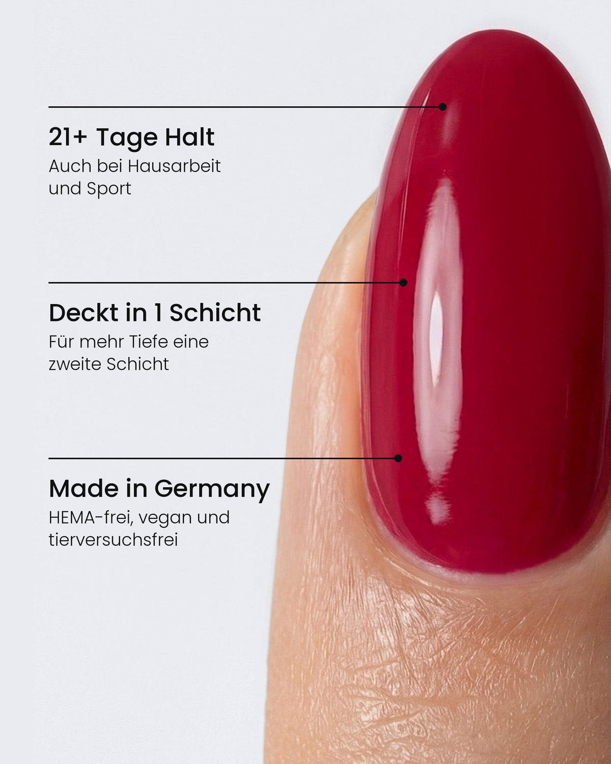 Shellac Cherry am Nagel: 21+ Tage Halt, deckt in 1 Schicht, Made in Germany – HEMA-frei, vegan und tierversuchsfrei