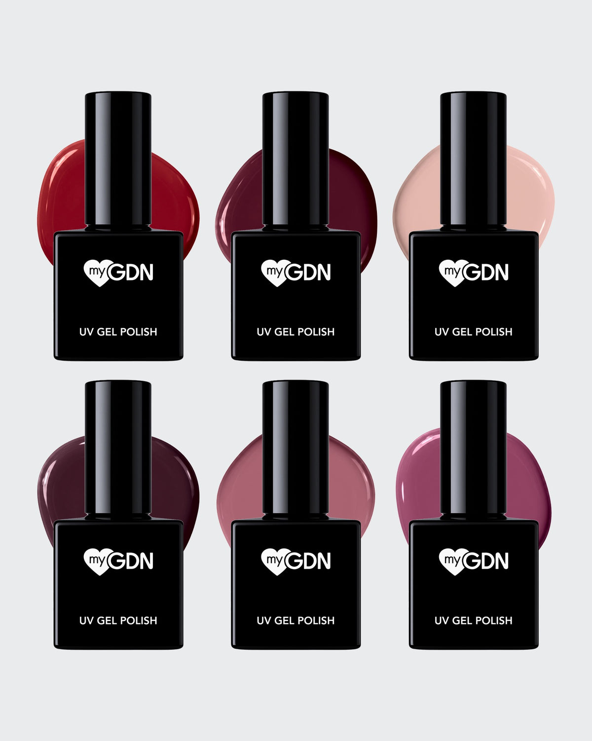 Shellac Mix & Match Bundle mit 6 Farben: Cherry, Rouge Noir, Natural Rose, Pinot Noir, English Rose und Plum Royale