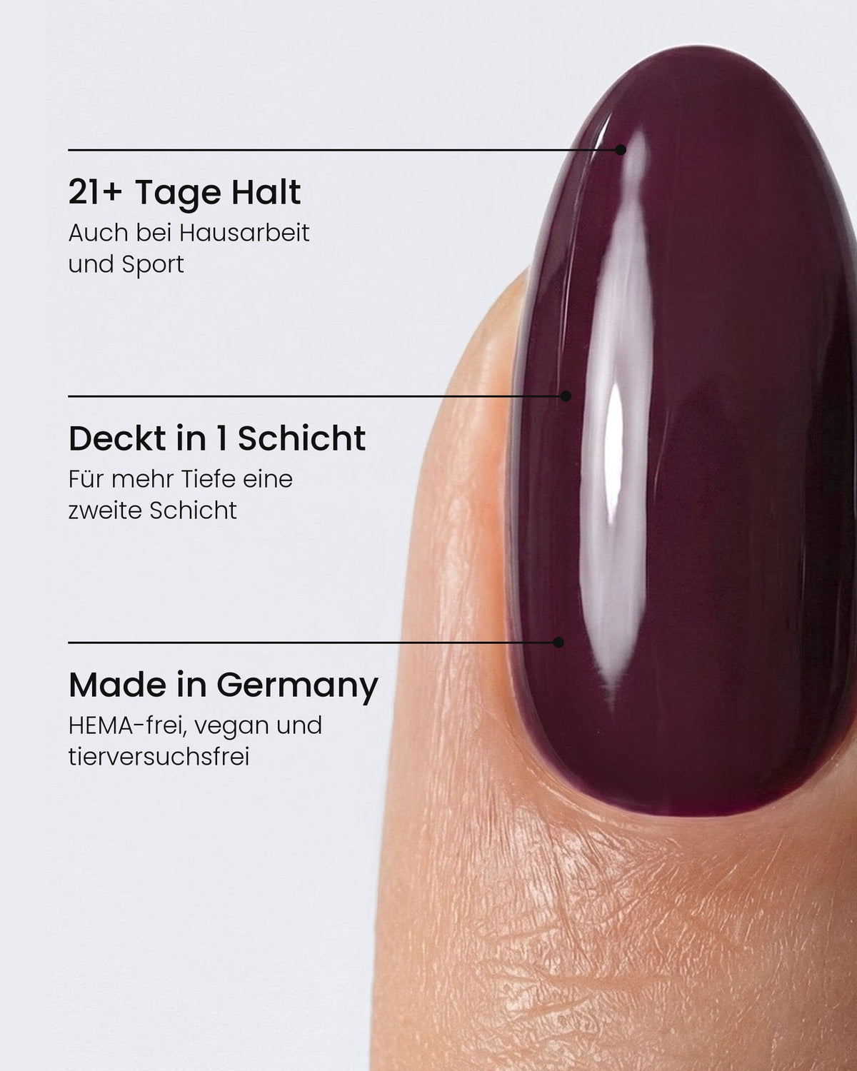 Shellac Pinot Noir am Nagel: 21+ Tage Halt, Deckt in 1 Schicht, Made in Germany – HEMA-frei, vegan und tierversuchsfrei