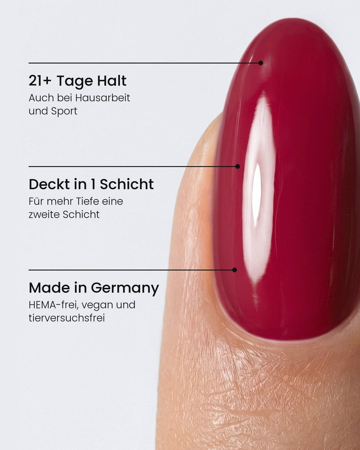 Shellac Pomegranate am Nagel: 21+ Tage Halt, Deckt in 1 Schicht, Made in Germany – HEMA-frei, vegan und tierversuchsfrei