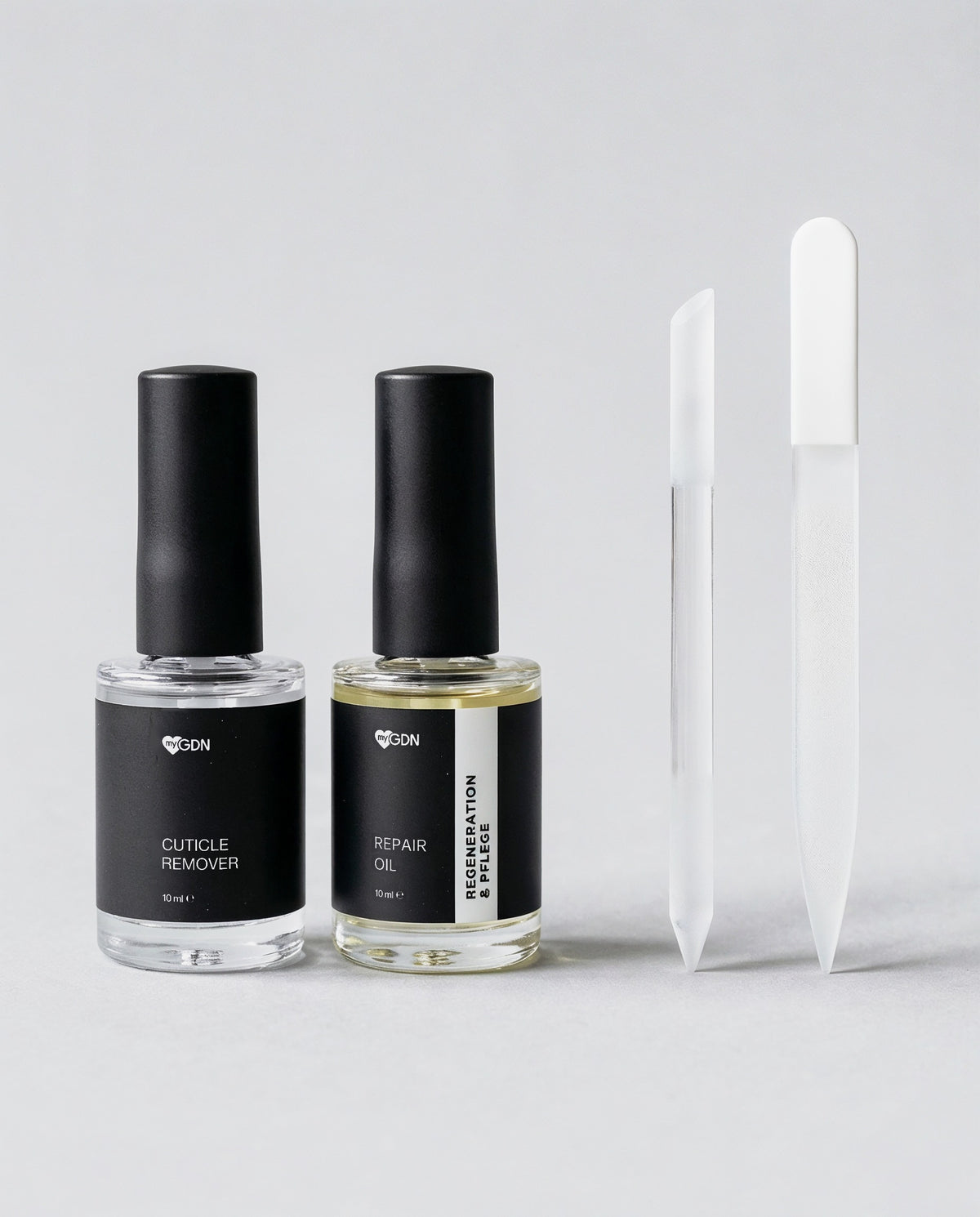 myGDN Cuticle Care Set mit Cuticle Remover, Repair Oil, Glas-Nagelhautentferner und Glasfeile