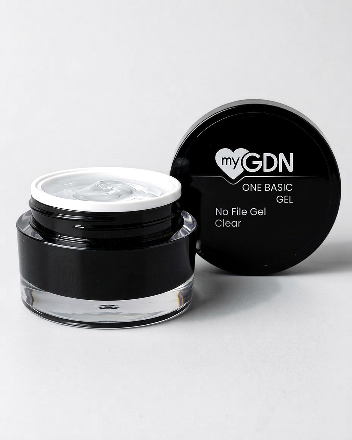 No File Gel Clear – geöffneter Tiegel mit schwarzem Deckel