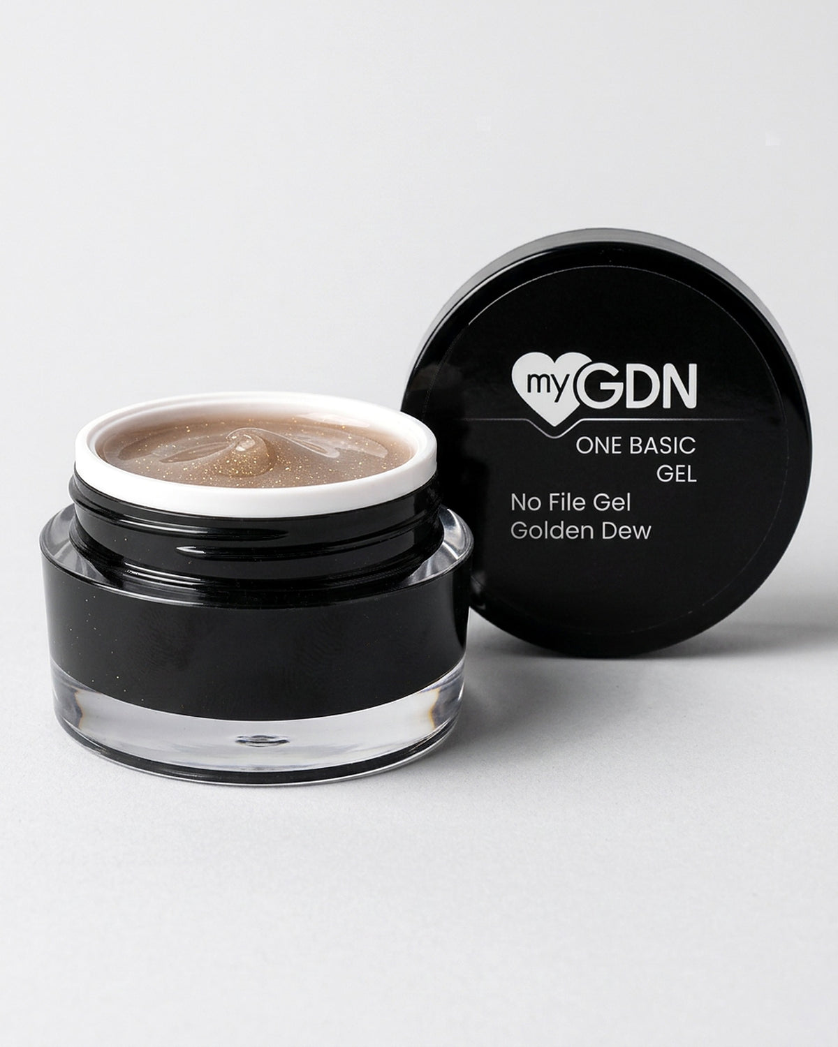 No File Gel Golden Dew – geöffneter Tiegel mit schwarzem Deckel