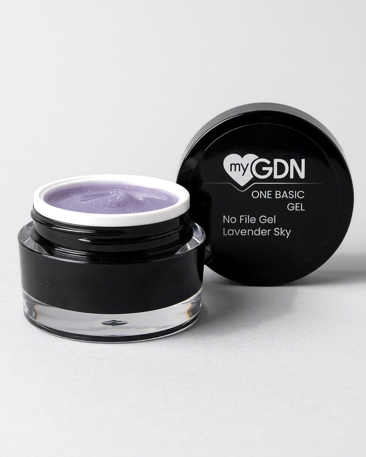 No File Gel Lavender Sky – geöffneter Tiegel mit schwarzem Deckel