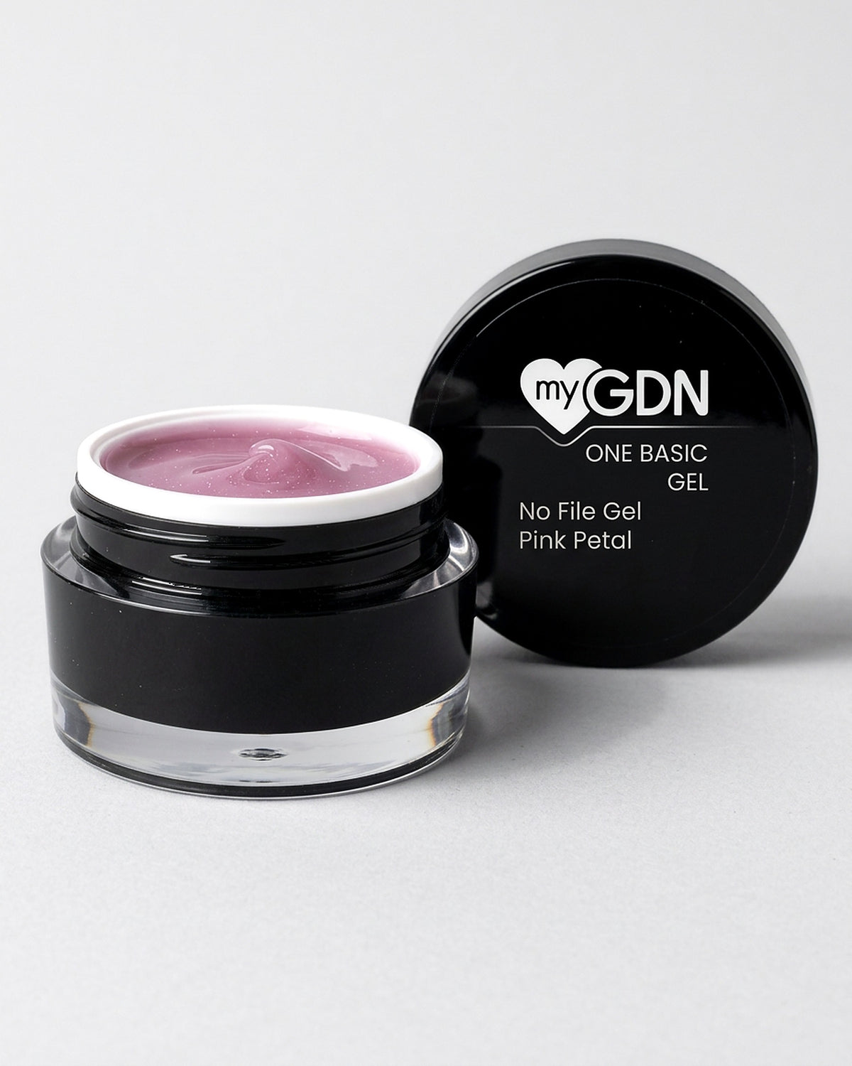 No File Gel Pink Petal – geöffneter Tiegel mit schwarzem Deckel