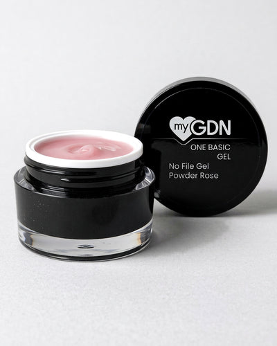 No File Gel Powder Rose – geöffneter Tiegel mit schwarzem Deckel