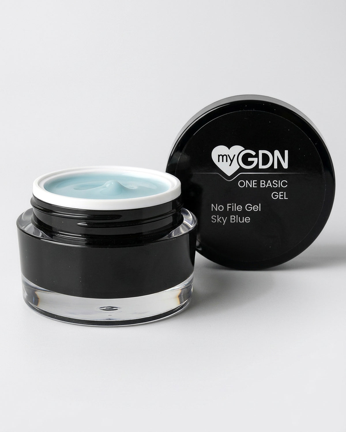 No File Gel Sky Blue – geöffneter Tiegel mit schwarzem Deckel