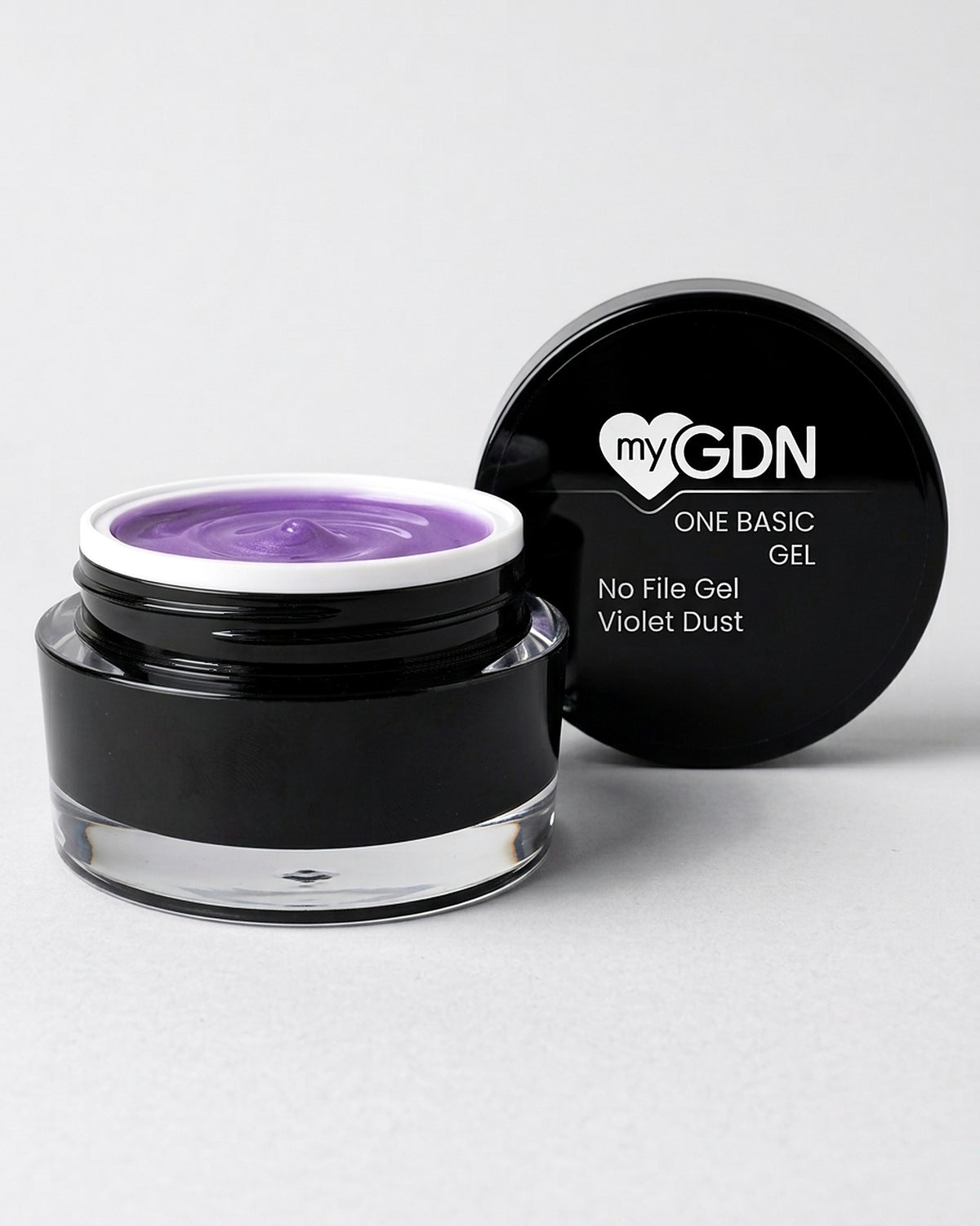 No File Gel Violet Dust – geöffneter Tiegel mit schwarzem Deckel