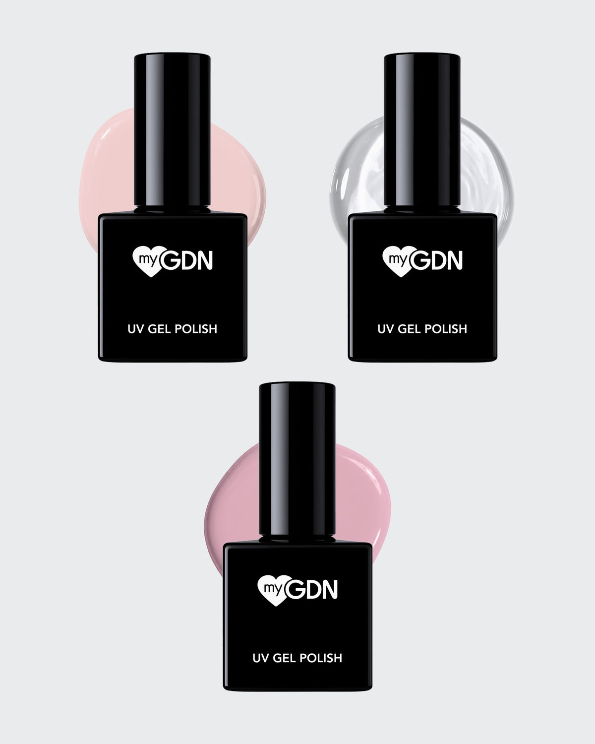 Rubber Base Mix & Match Bundle mit 3 Farben: Strawberry Milk, Clear und Nude Sparkle