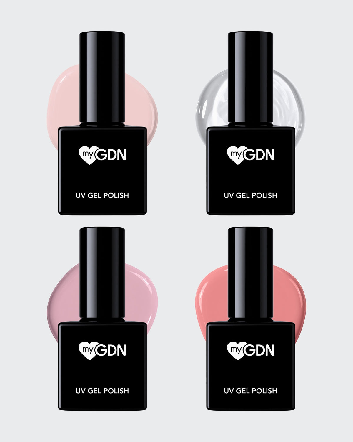 Rubber Base Mix & Match Bundle mit 4 Farben: Strawberry Milk, Clear, Nude Sparkle und Berry Blush