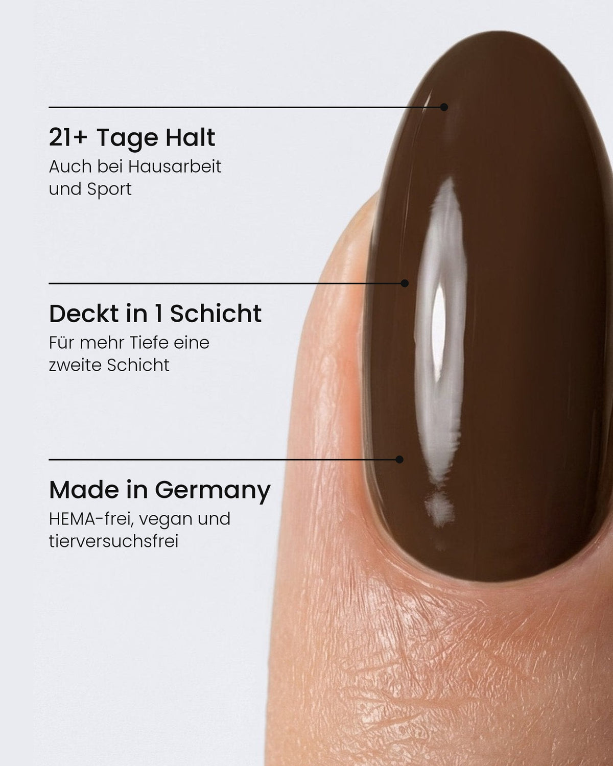 Shellac Cocoa am Nagel: 21+ Tage Halt, Deckt in 1 Schicht, Made in Germany – HEMA-frei, vegan und tierversuchsfrei