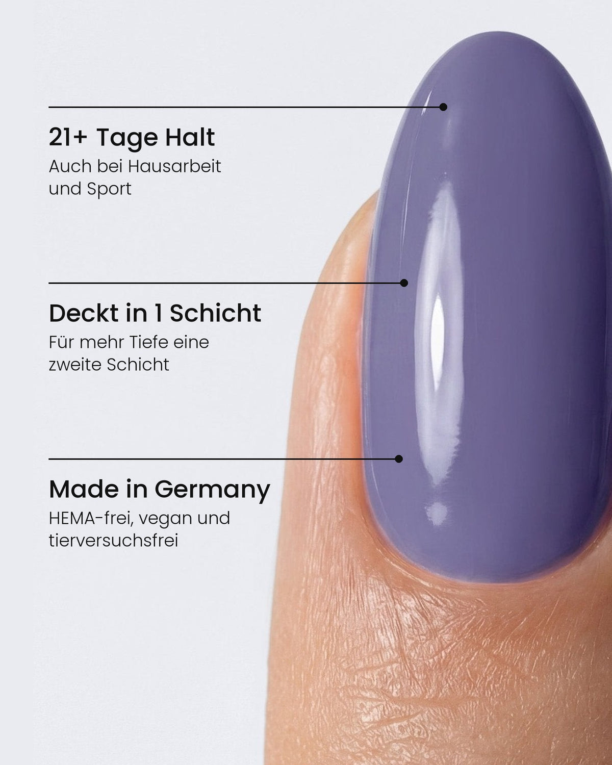 Shellac Granite Purple am Nagel: 21+ Tage Halt, Deckt in 1 Schicht, Made in Germany – HEMA-frei, vegan und tierversuchsfrei