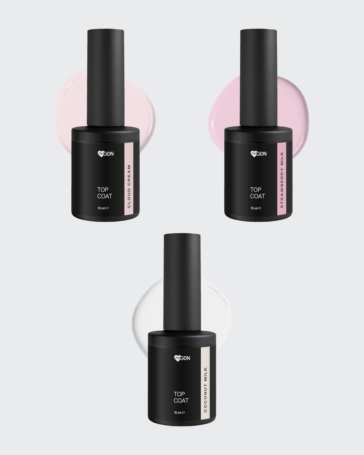 Top Coat Mix & Match Bundle mit 3 Top Coats: Cloud Cream, Strawberry Milk und Coconut Milk